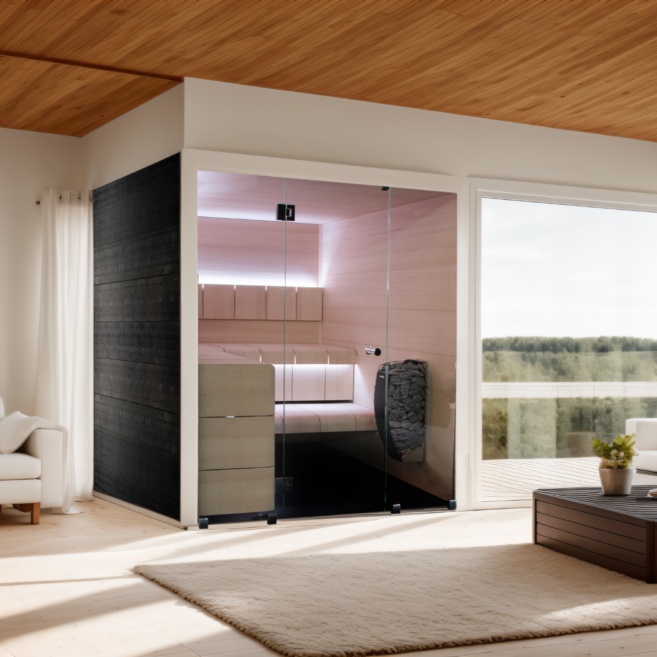 Ventura Indoor Cabin - Black-Stained Spruce / Veneered Ash - Indoor Saunas
